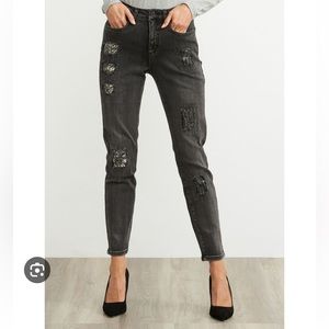Joseph Ribkoff Charcoal/Dark Grey Distressed Slim Cropped Jeans